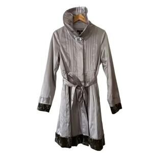 C2 Studio Gray Velvet Trim Trench Coat Medium